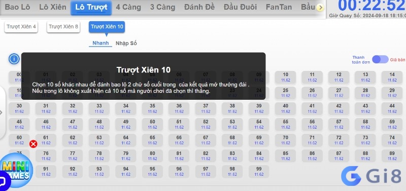 Người chơi chọn 10 con số có 2 chữ số từ 00 đến 99